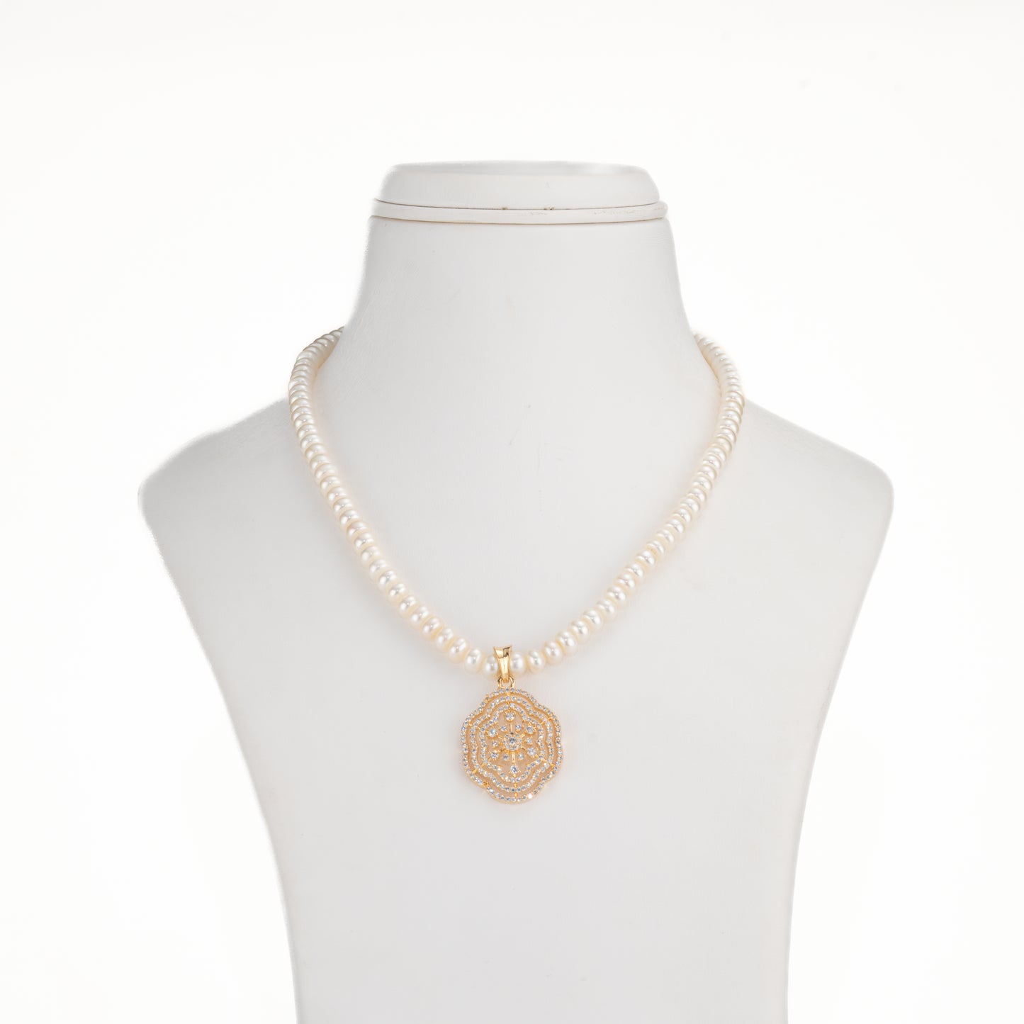 Precious White Stone Button Freshwater Pearl Necklace Set