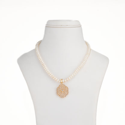 Precious White Stone Button Freshwater Pearl Necklace Set