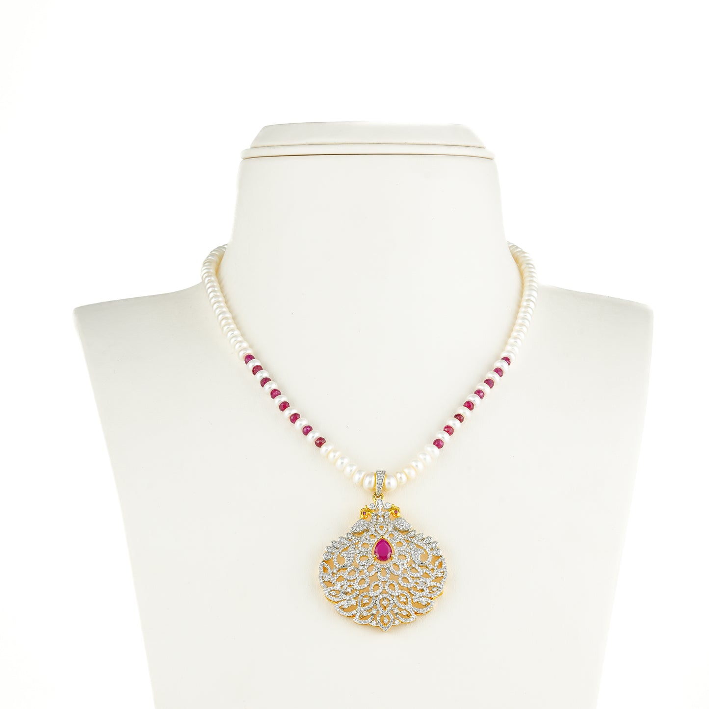 Attractive Natural Ruby Freshwater Pearl Necklace Set
