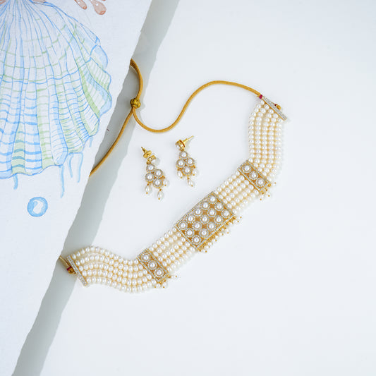 Unique White Stone Freshwater Pearls Choker Set