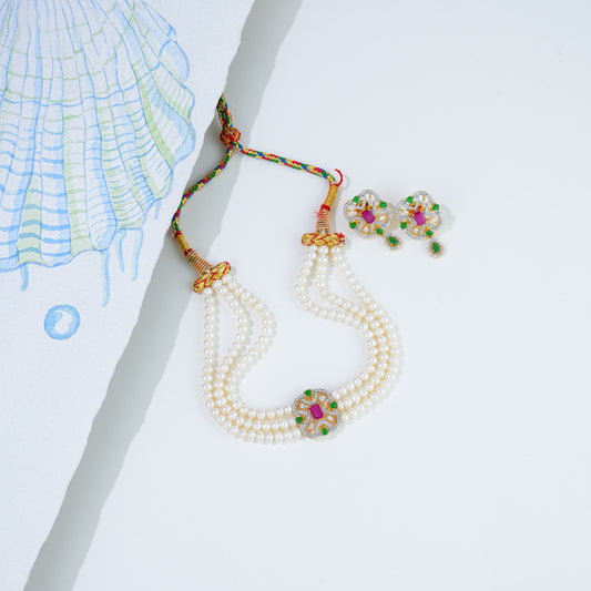 Effervescent Red Green Multicolor Freshwater Pearl Choker Set