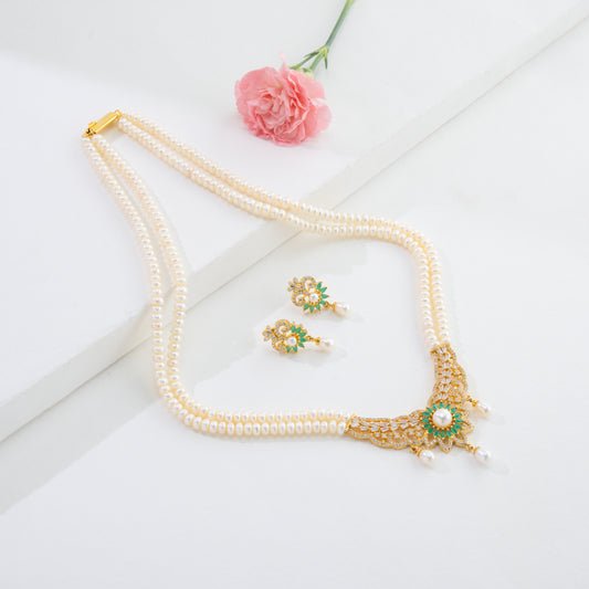 Floral Green Stone Freshwater Pearl Set
