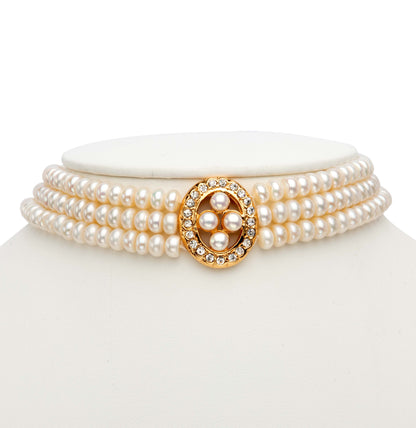 Glamorous White Stone  Freshwater Pearls Choker Set