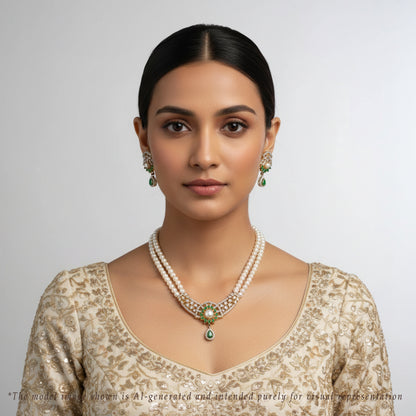 Green Stone Freshwater Necklace Set