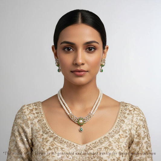 Green Stone Freshwater Necklace Set