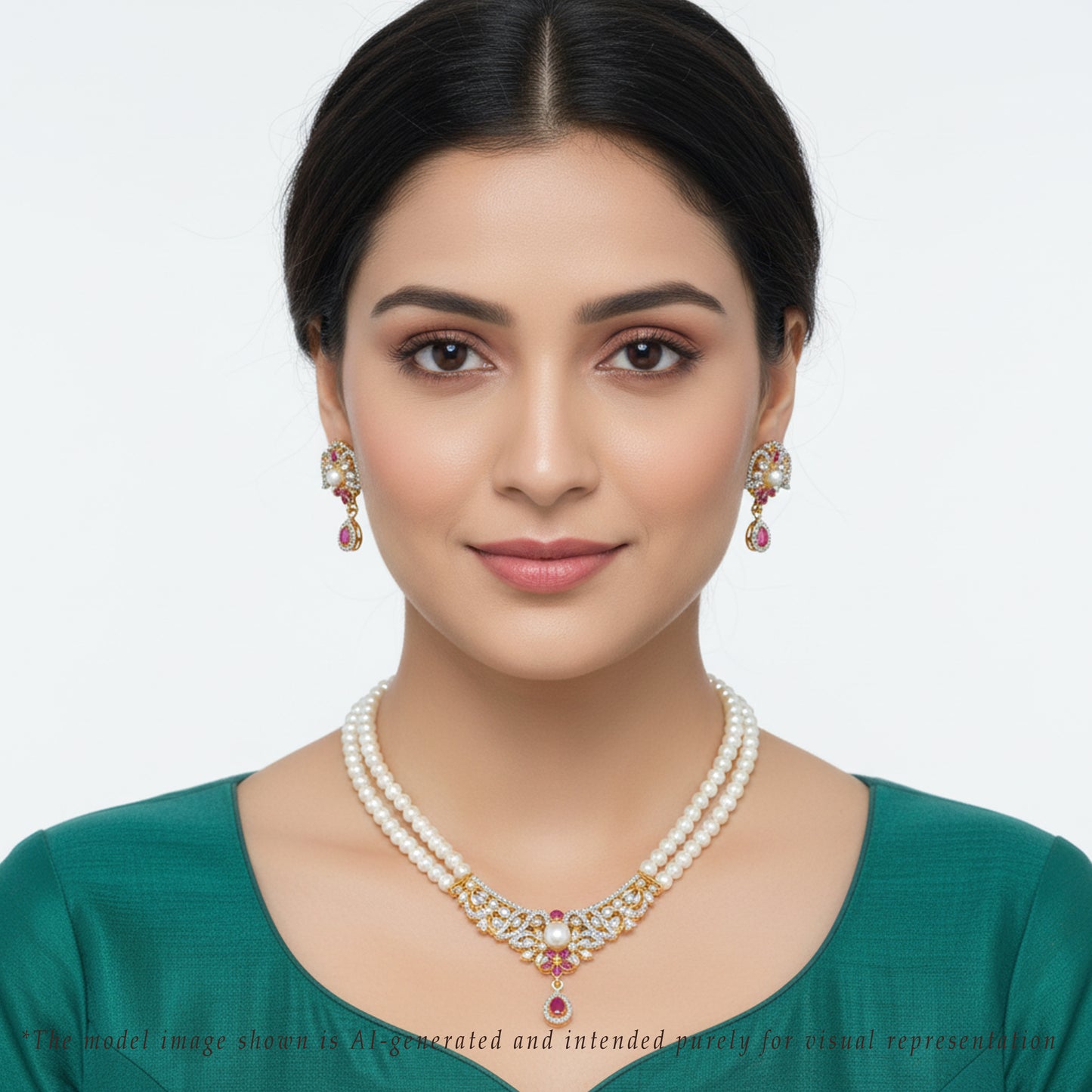 Edgy Red Stone Freshwater Pearl Necklace Set
