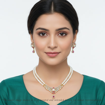 Edgy Red Stone Freshwater Pearl Necklace Set