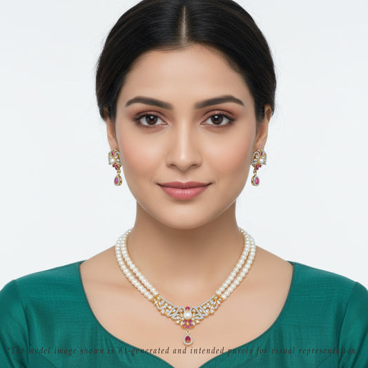 Edgy Red Stone Freshwater Pearl Necklace Set