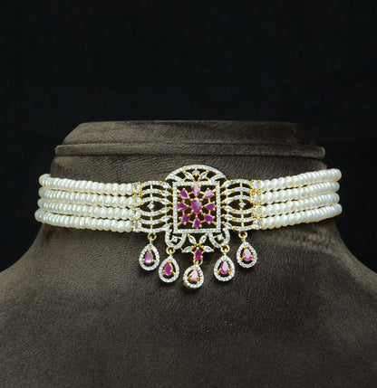 Charming Red Stone Freshwater Pearl Choker Set