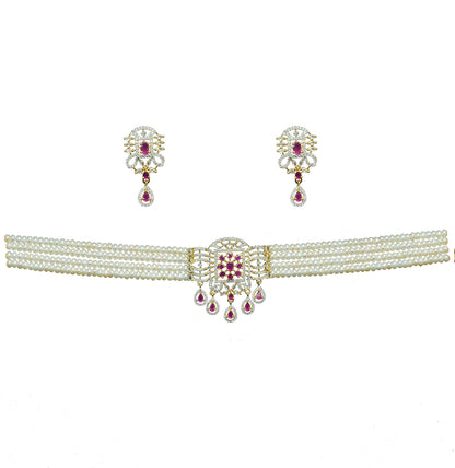 Charming Red Stone Freshwater Pearl Choker Set