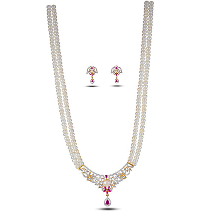 Edgy Red Stone Freshwater Pearl Necklace Set