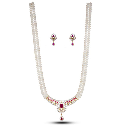 Designer Red Stone Freshwater Pearl Necklace Set