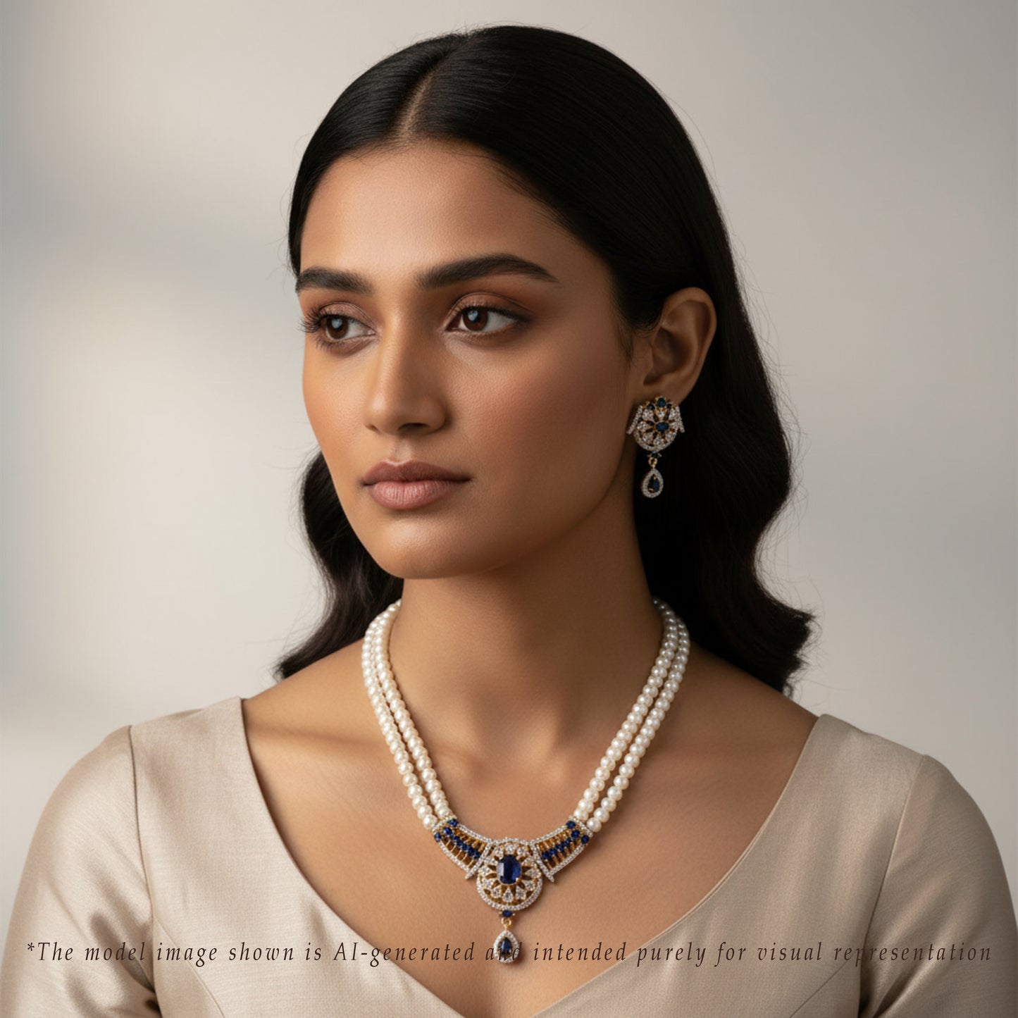 Delicate Blue Stone Freshwater Pearl Necklace Set