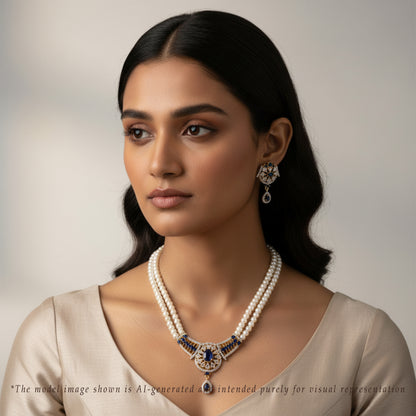 Delicate Blue Stone Freshwater Pearl Necklace Set