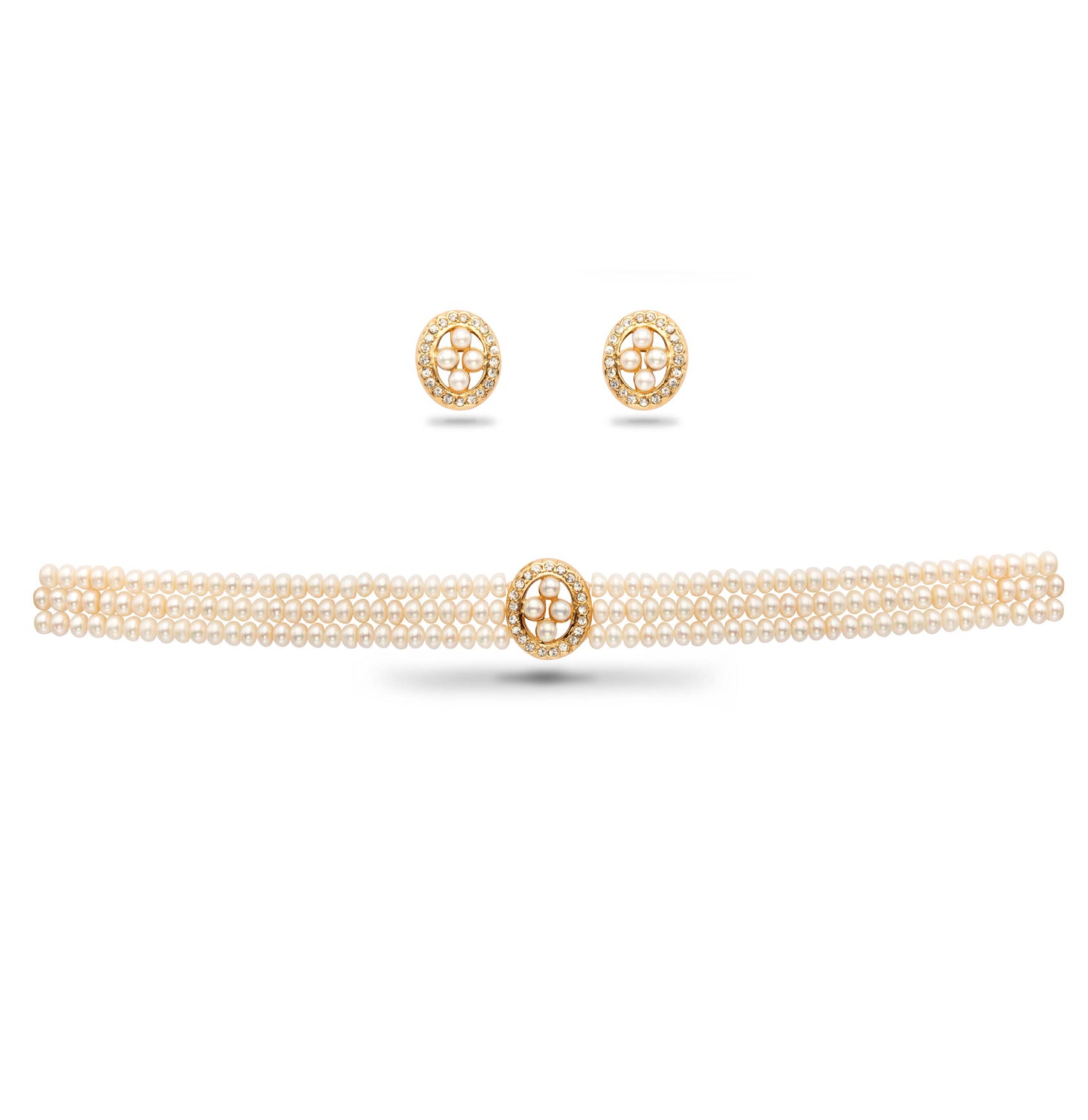 Glamorous White Stone  Freshwater Pearls Choker Set