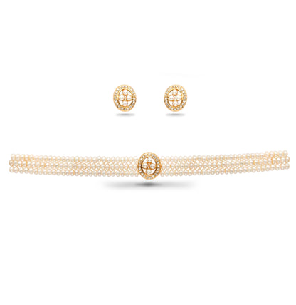 Glamorous White Stone  Freshwater Pearls Choker Set