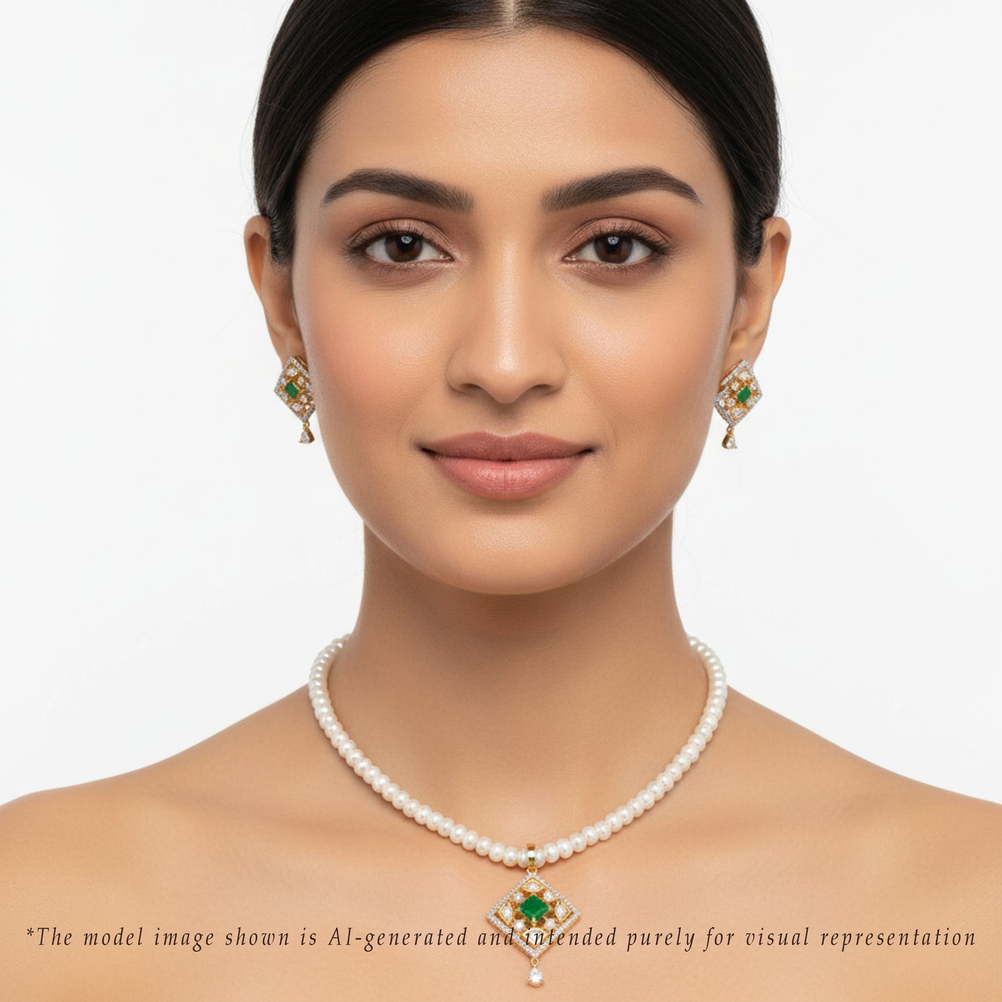 Premium Green Stone Freshwater Pearl Necklace Set