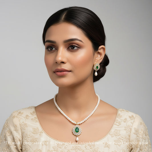 Stunning Green Stone Freshwater Pearl Necklace Set