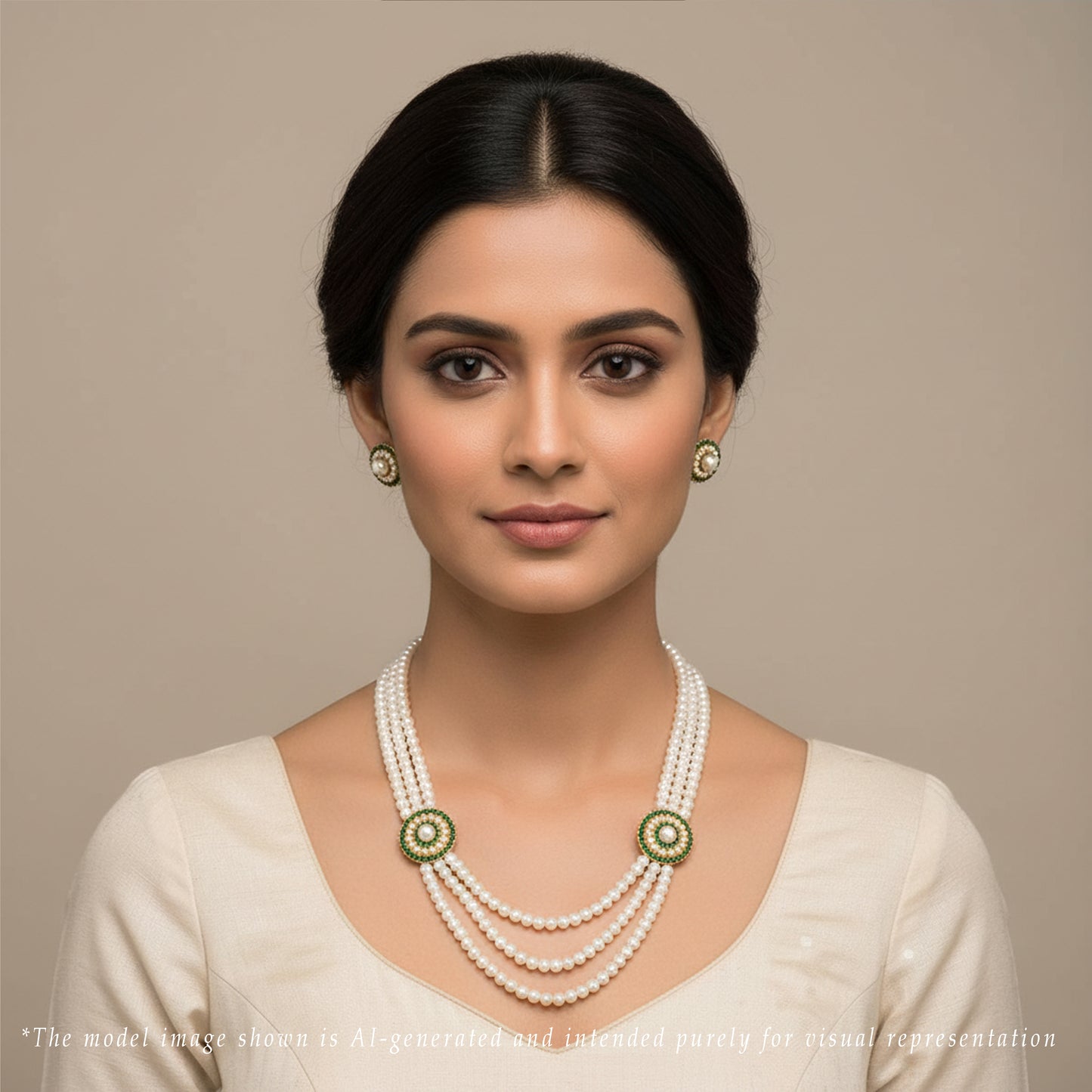 Charming Green Stone Side Piece Freshwater Pearl Necklace Set