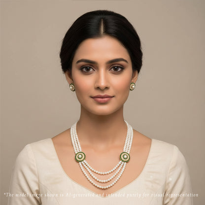 Charming Green Stone Side Piece Freshwater Pearl Necklace Set