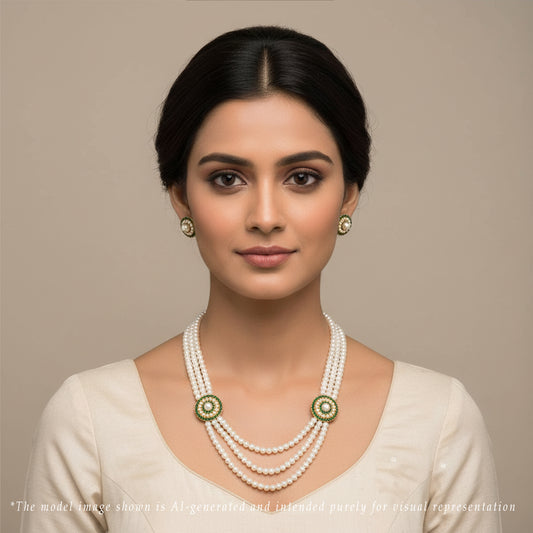 Charming Green Stone Side Piece Freshwater Pearl Necklace Set