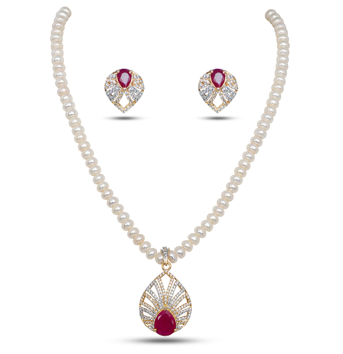 Stunning Red Stone Freshwater Pearl Necklace Set