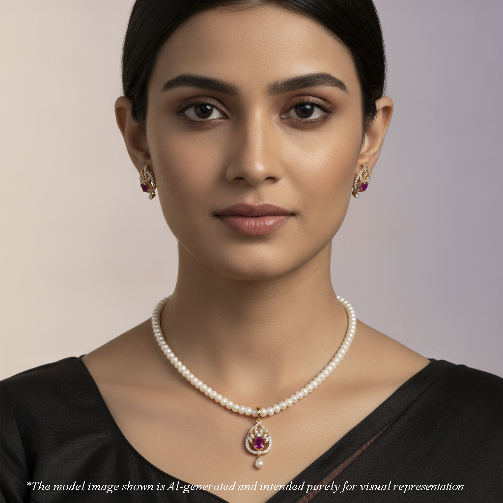 Unique Red Stone Freshwater Pearl Necklace Set