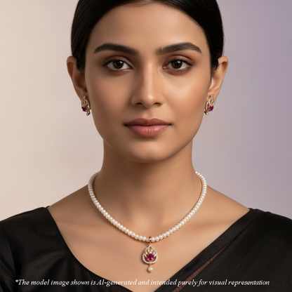 Unique Red Stone Freshwater Pearl Necklace Set