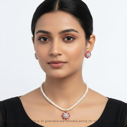 Majestic Red Stone Freshwater Pearl Necklace Set