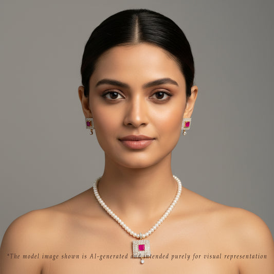 Classic Red Stone Freshwater Pearl Necklace Set