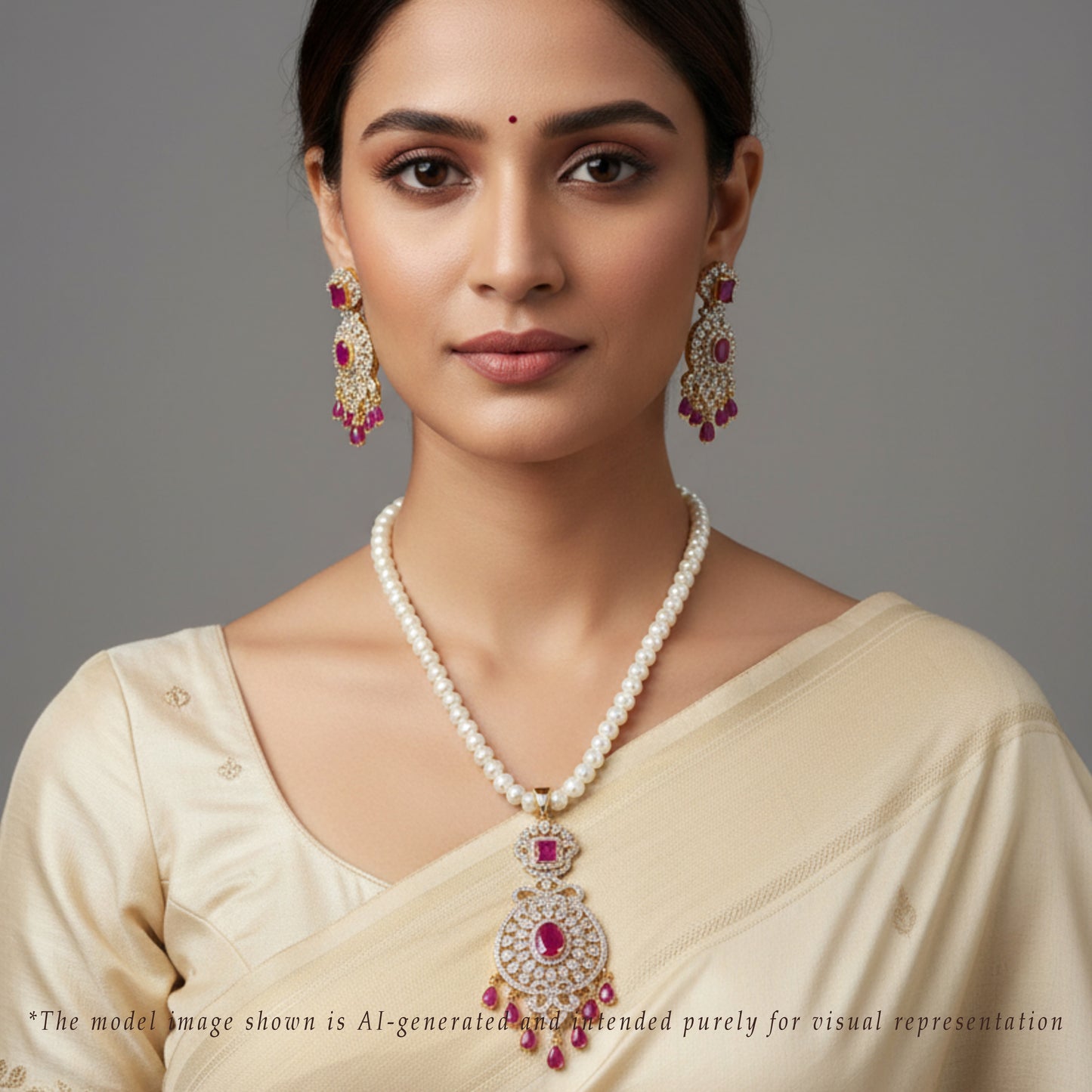 Cherished Red Stone Freshwater Pearl Necklace Set