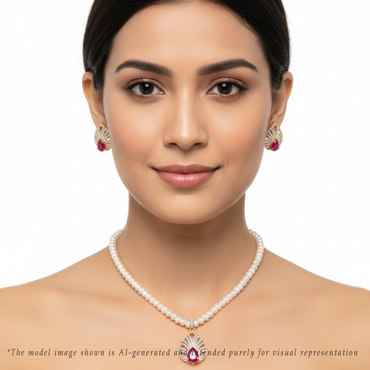 Stunning Red Stone Freshwater Pearl Necklace Set