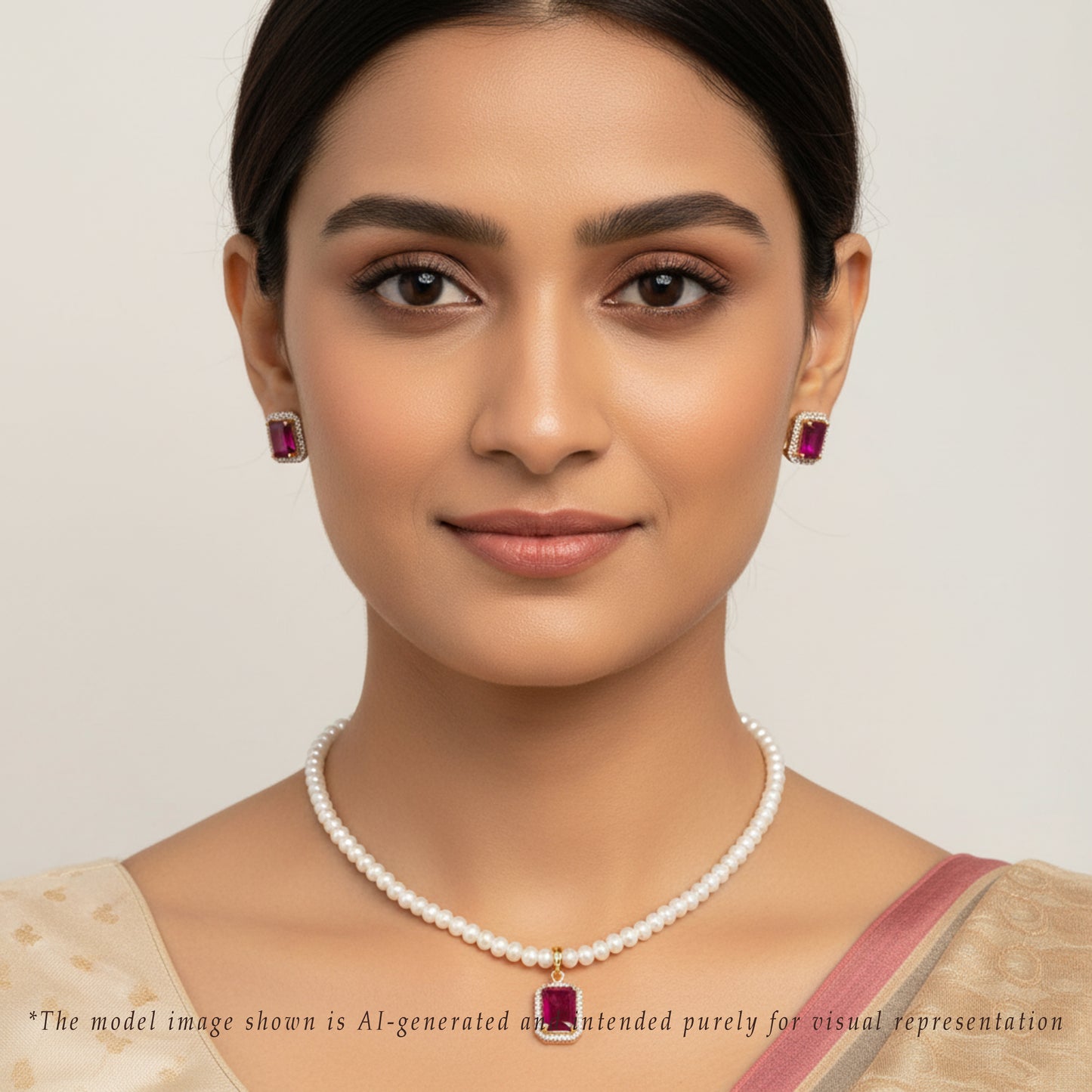 Exciting Red Stone Freshwater Pearls Necklace Set