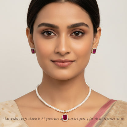 Exciting Red Stone Freshwater Pearls Necklace Set