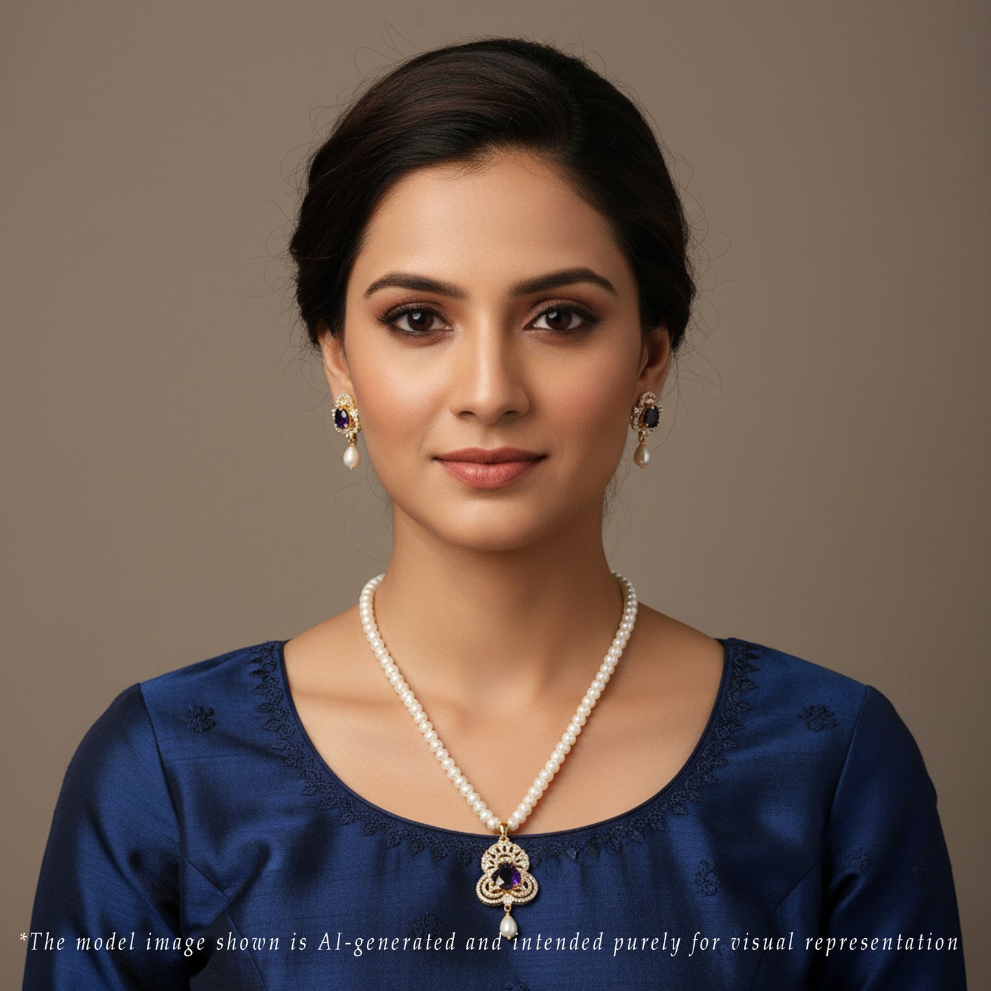 Vitreous Blue Stone Freshwater Pearl Necklace Set