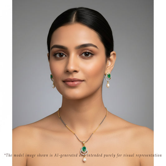 Exotic Green Stone Freshwater Pearl Necklace Set