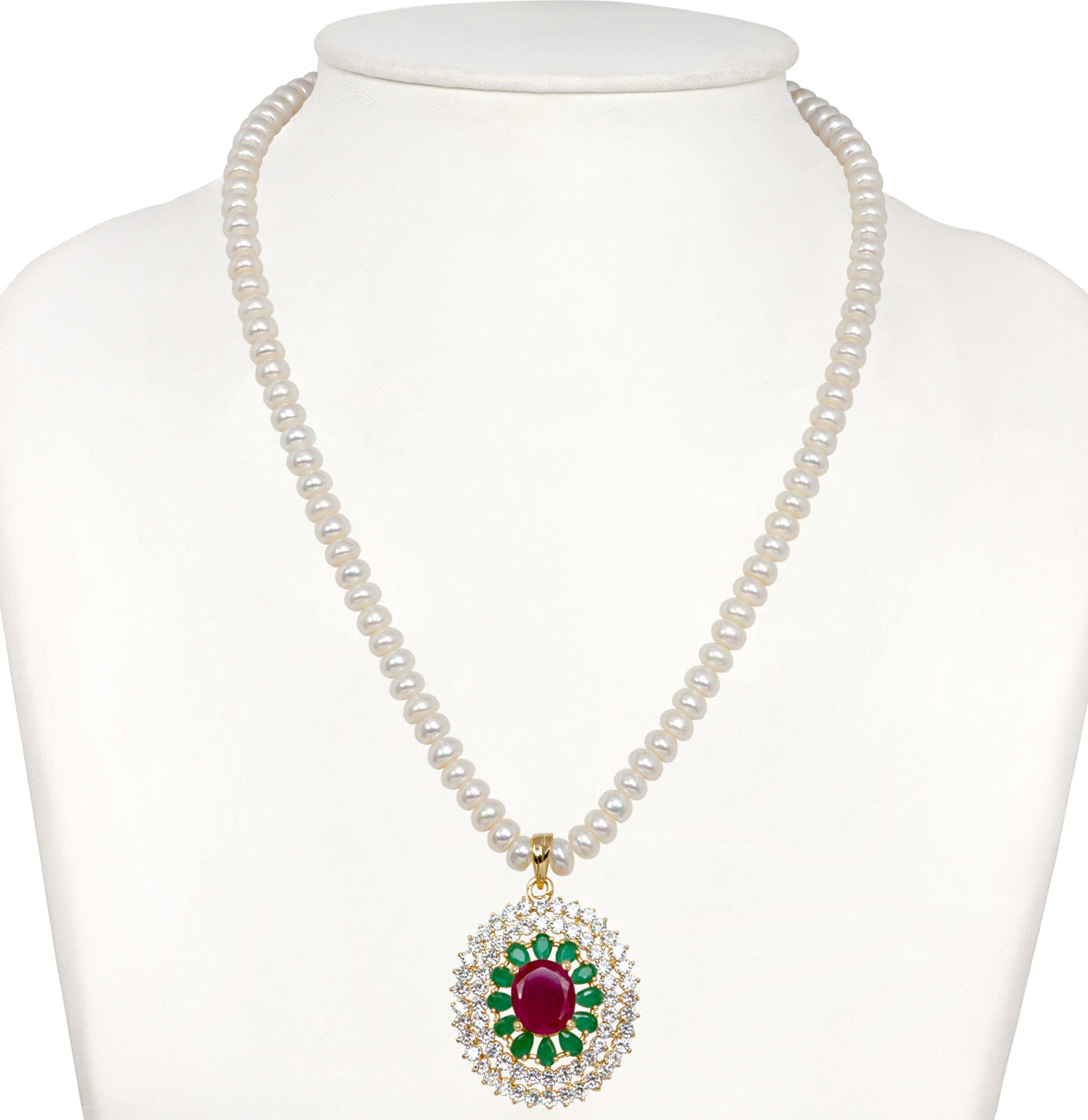 Marbled Red Green Stone Freshwater Pearl Necklace Set