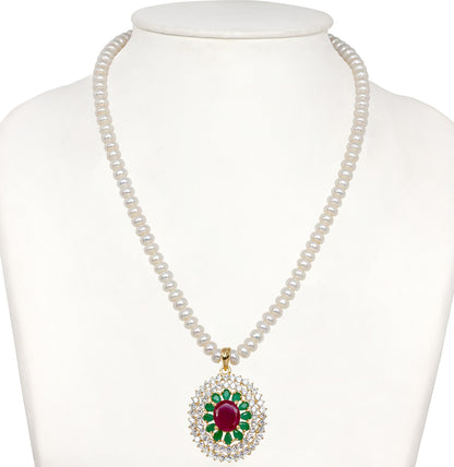 Marbled Red Green Stone Freshwater Pearl Necklace Set