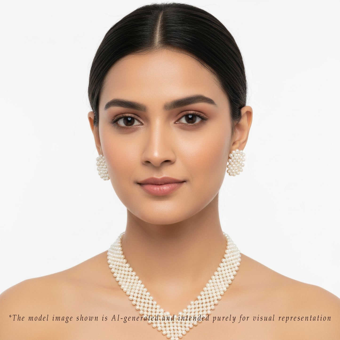 Handcrafted White Button Freshwater Pearl Necklace Set