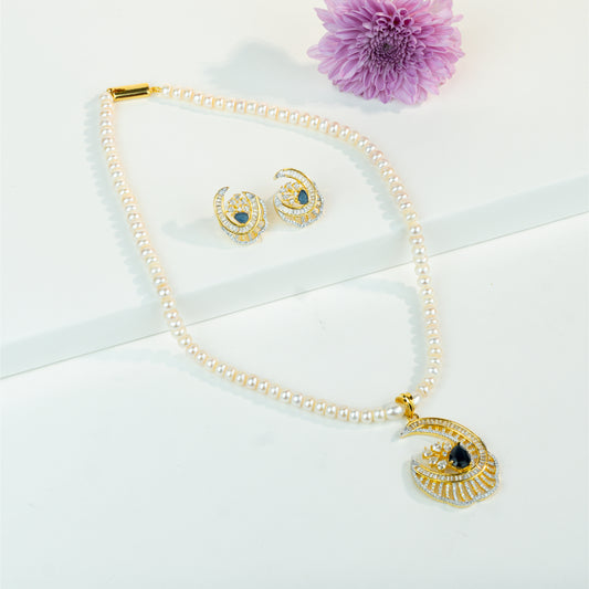 Lavish Blue Stone Freshwater Pearl Necklace Set