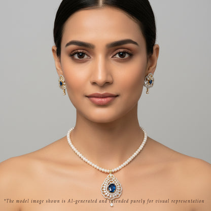 Lavish Blue Stone Freshwater Pearl Necklace Set