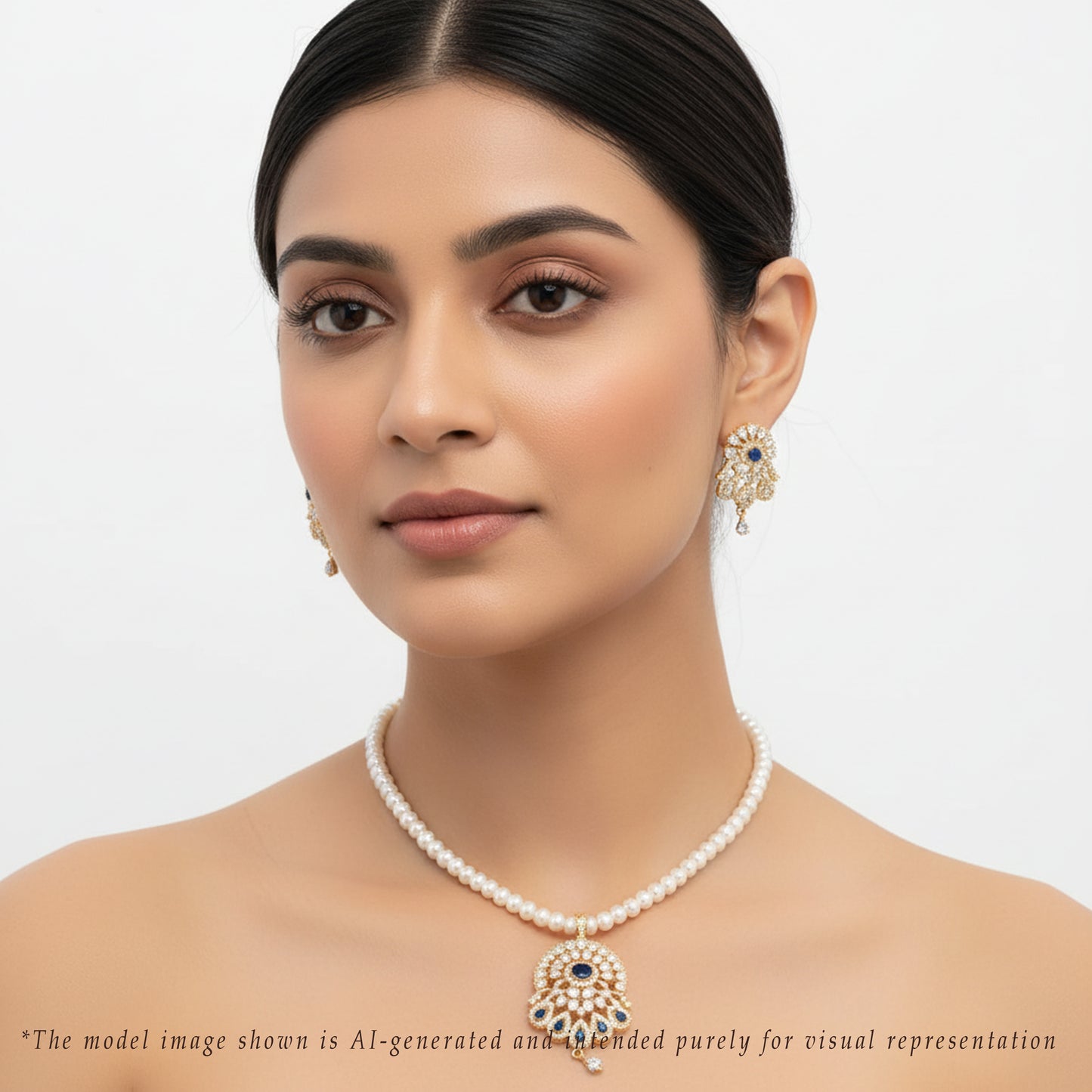 Clustered Blue Stone Freshwater Pearls Necklace Set