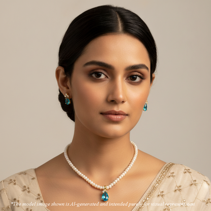 Clustered Blue Stone Freshwater Pearls Necklace Set