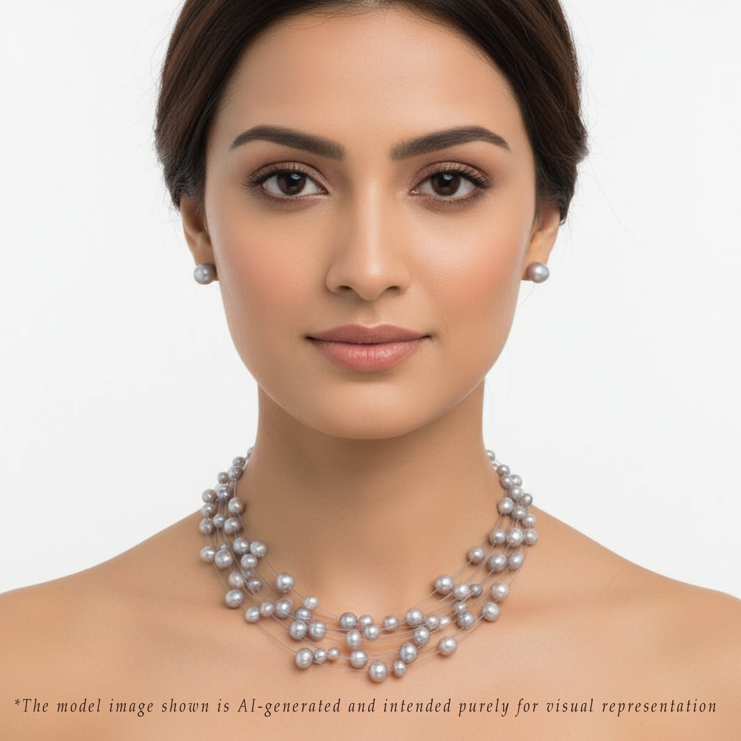 Edgy Grey Near Round Wire Freshwater Pearls Necklace