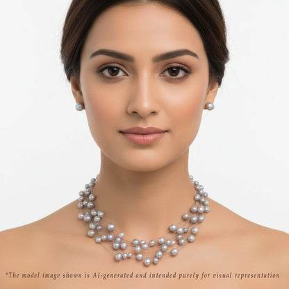 Edgy Grey Near Round Wire Freshwater Pearls Necklace