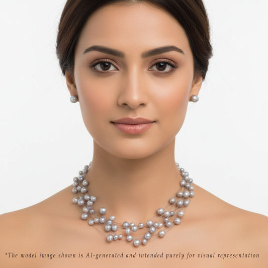 Edgy Grey Near Round Wire Freshwater Pearls Necklace