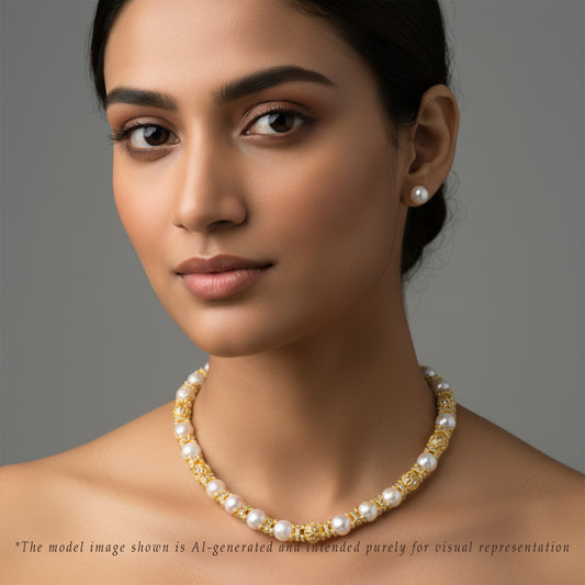 Fashionable White Stone Freshwater Pearl Choker Set