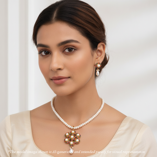 Fancy Multicolor Stone Freshwater Pearl Necklace Set