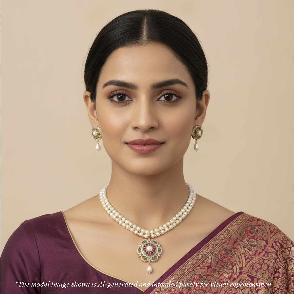 Brilliant Red Green Freshwater Pearls Necklace Set
