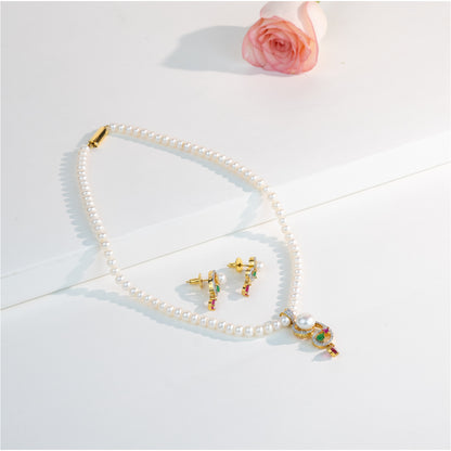Glowy Red Green Freshwater Pearl Necklace Set